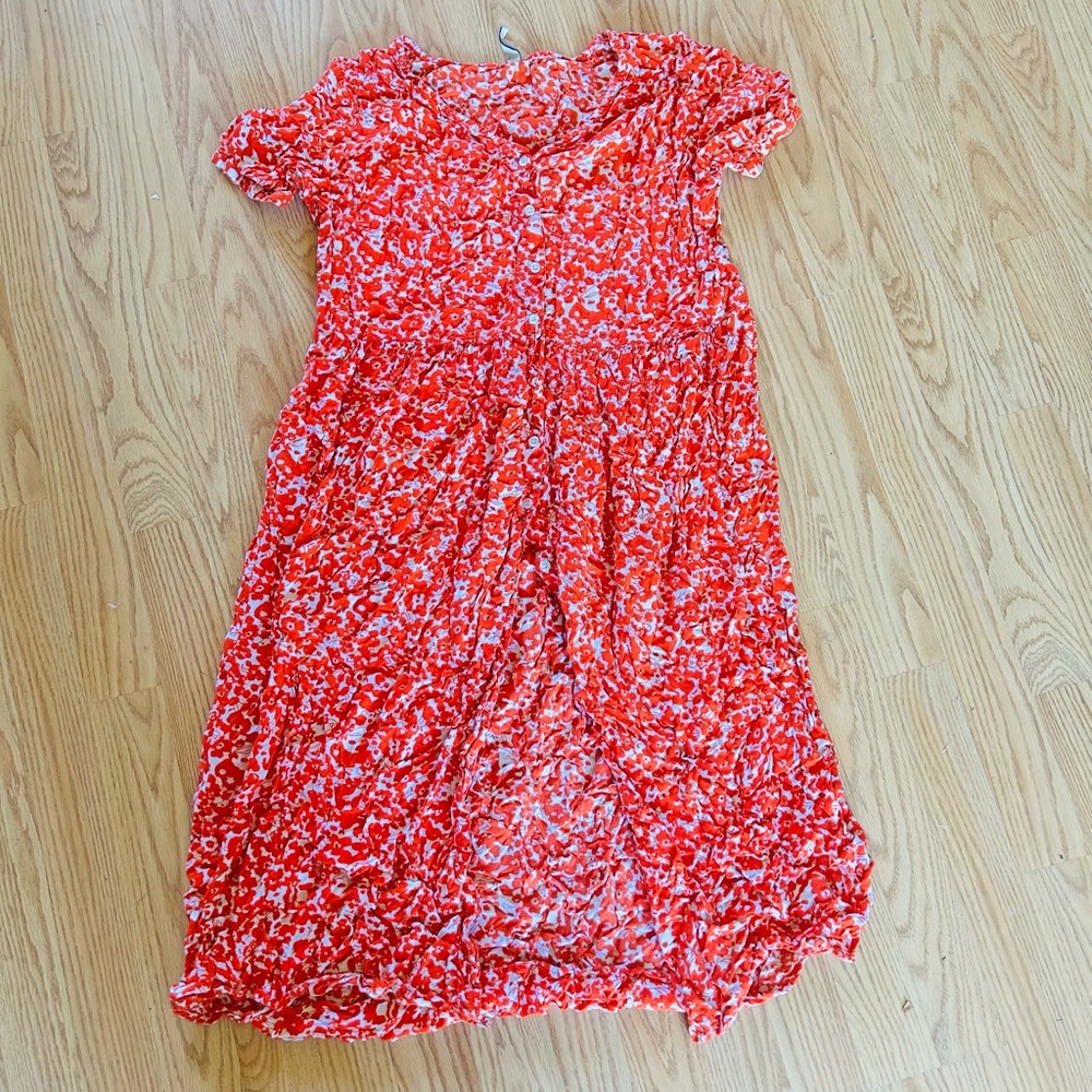 Red Poppy Flower Dress sz S/M